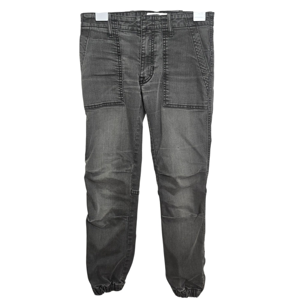 Nili Lotan Gray Denim Military Cargo Cropped Jogger Pants Elastic Hem Size 4‎
